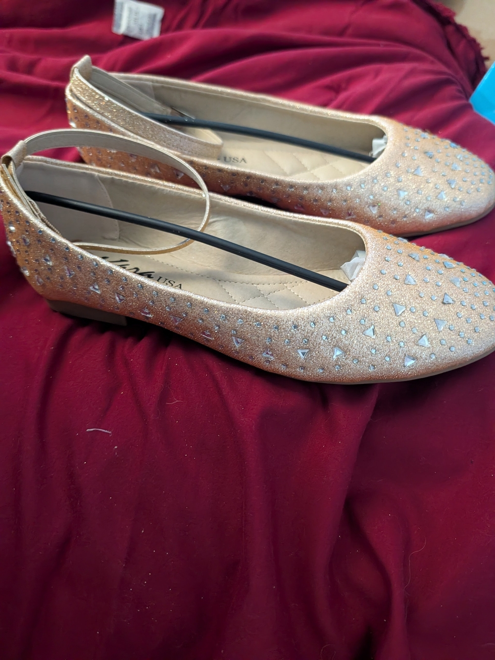 Glitz Gold Sparkle & Rhinestone Crystal Ballet Flats - Size 7
